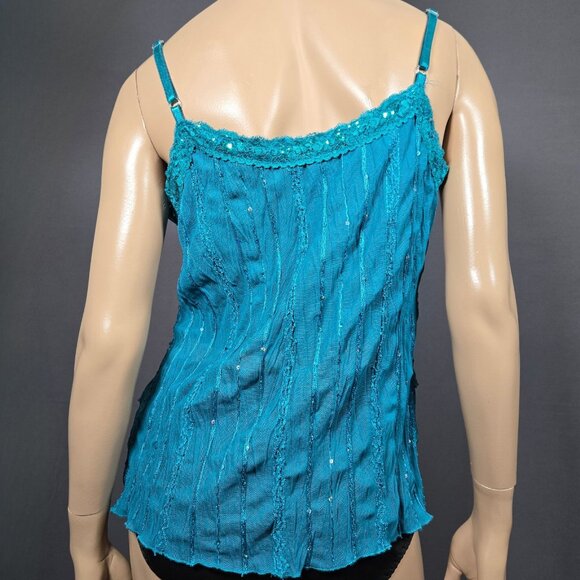 Y2K Blue Sequin Layered mesh Babydoll Top Sleeveless Camisole Size L Fairy Boho - Picture 7 of 11